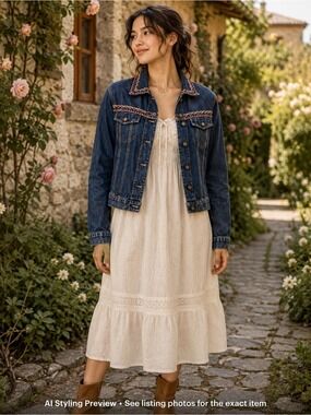 Embroidered Denim Jacket Boho Cottagecore Y2K XS/S